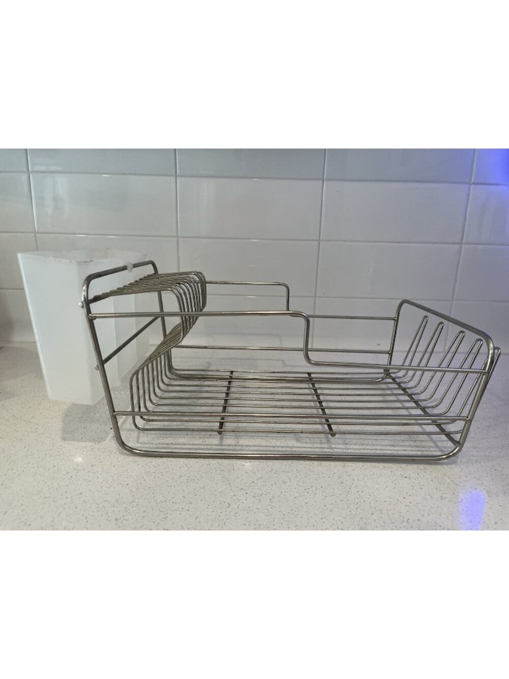 Vtg MCM Industrial Stainless Steel Dish Drying Rack Utensil Holder & Cup Retro